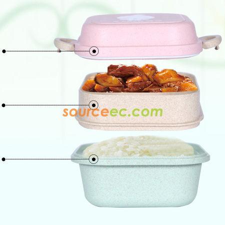礼品订购540ML小麦秸杆双层保鲜饭盒广告