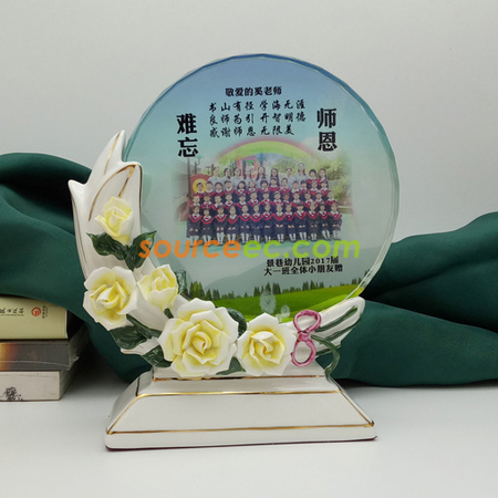 礼品订购陶瓷玉兰水晶奖座广告