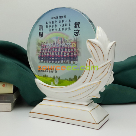 礼品订购陶瓷玉兰水晶奖座广告