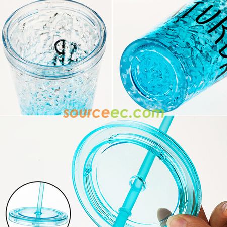 礼品订购650ML 双层制冷吸管杯广告
