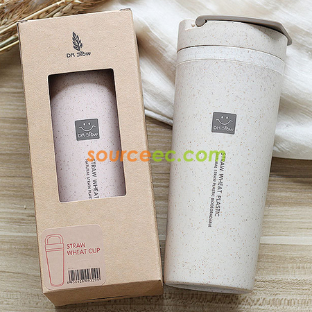 礼品订购450ML小麦秸秆双层隔热水杯广告