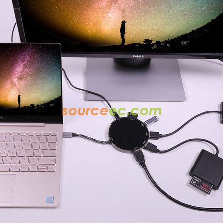 礼品订购HUB8合1多功能无线充电转接器无线蓝牙充电器圆形广告