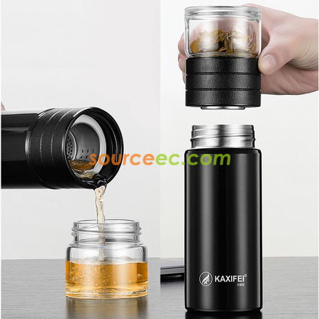 礼品订购450ML 便携式茶水分离玻璃杯广告