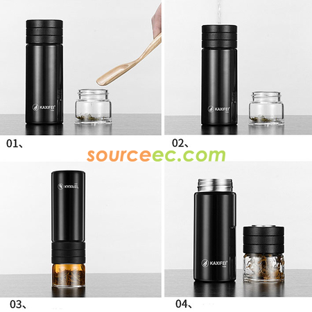 礼品订购450ML 便携式茶水分离玻璃杯广告