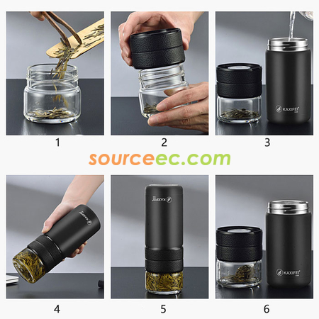 礼品订购600ML 便携式茶水分离玻璃杯广告