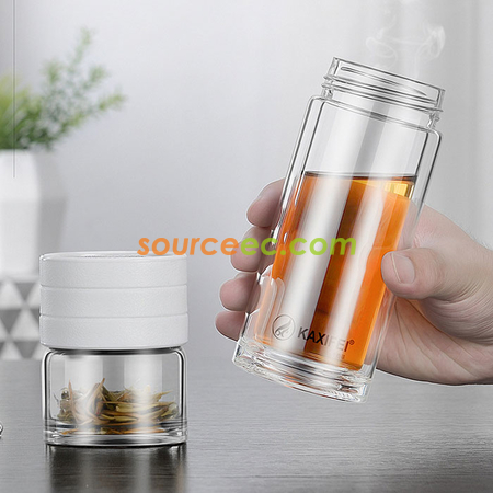 礼品订购450 ML 便携式茶水分离玻璃杯广告