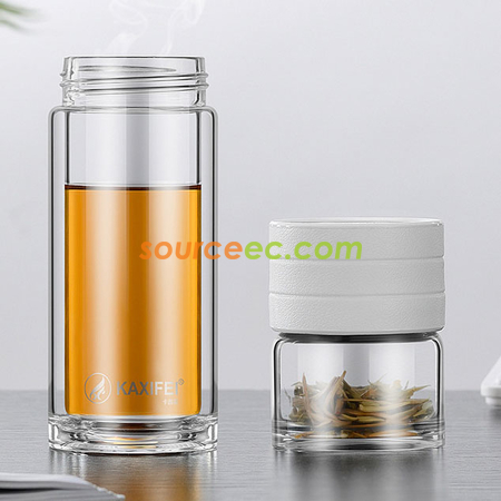 礼品订购450 ML 便携式茶水分离玻璃杯广告