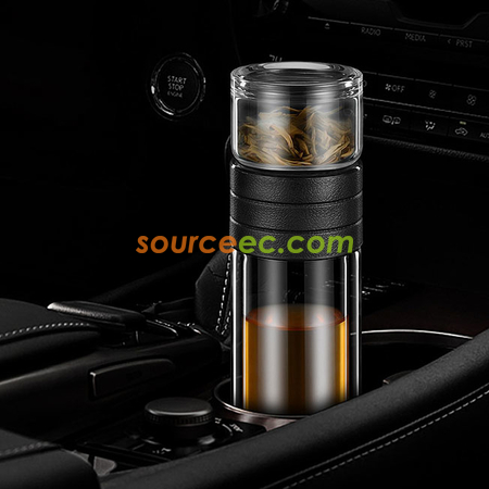 礼品订购450 ML 便携式茶水分离玻璃杯广告