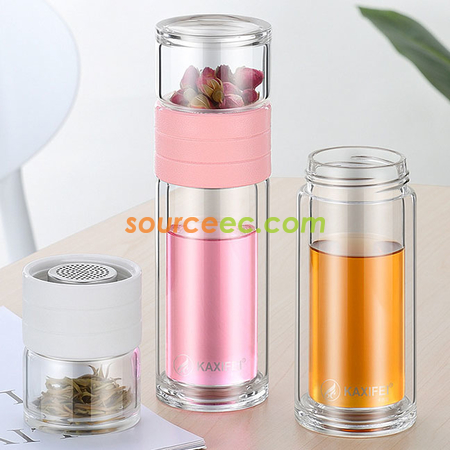 礼品订购450 ML 便携式茶水分离玻璃杯广告