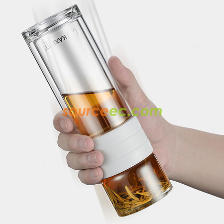 礼品订购450 ML 便携式茶水分离玻璃杯广告