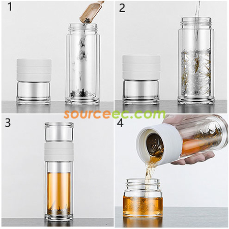 礼品订购450 ML 便携式茶水分离玻璃杯广告