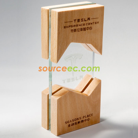 礼品订购木质水晶奖座广告