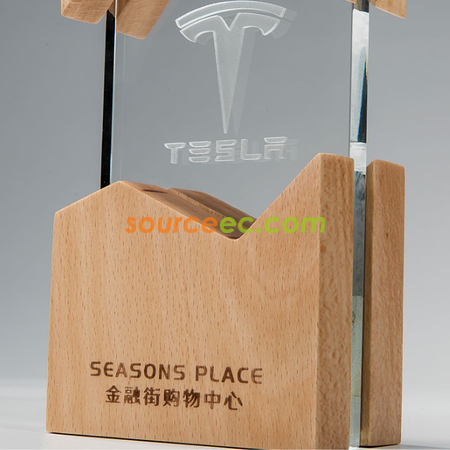 礼品订购木质水晶奖座广告