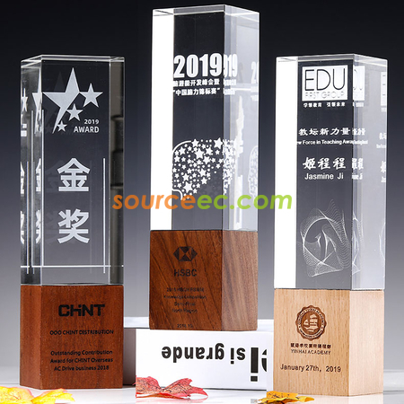 礼品订购木质水晶奖座广告