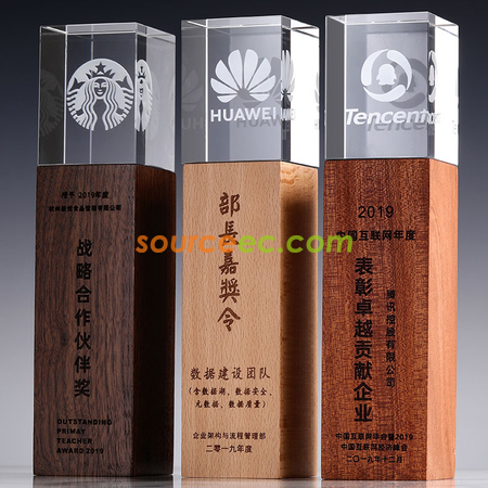 礼品订购木质水晶奖座广告