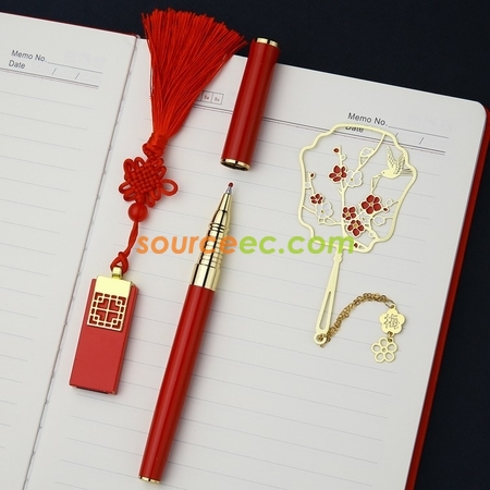礼品订购中国风梅花红书签复古典礼品套装 U盘广告