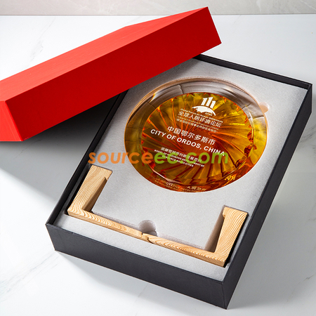礼品订购圆形琉璃奖座广告