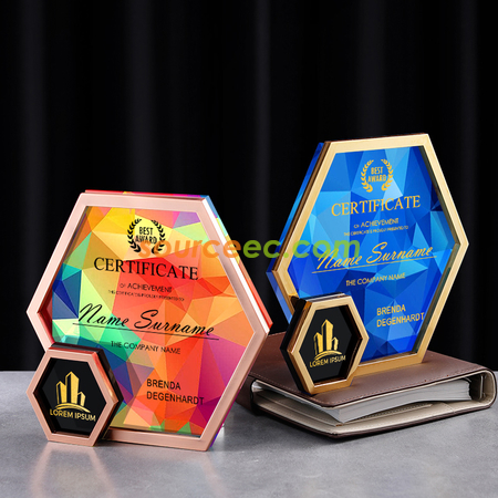礼品订购金属正六边形几何奖座广告