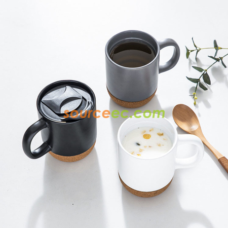 礼品订购带盖软木垫陶瓷杯广告