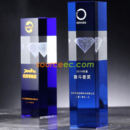 礼品订购钻石方柱水晶奖座广告