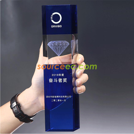 礼品订购钻石方柱水晶奖座广告