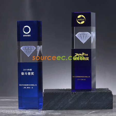 礼品订购钻石方柱水晶奖座广告