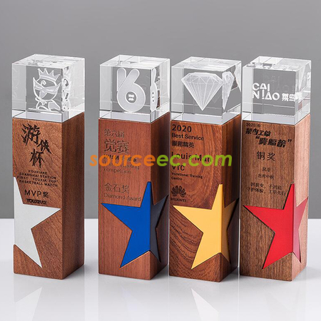 礼品订购星星实木水晶奖座广告