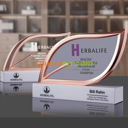 礼品订购金属水晶叶子奖座广告