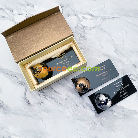 礼品订购创意简约精致水晶蓝色地球造型金银铜奖杯奖牌活动颁奖纪念品广告