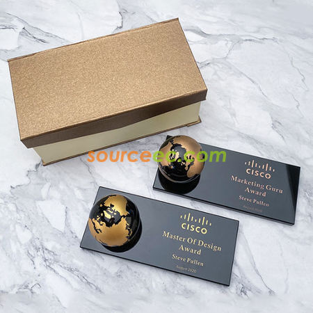 礼品订购创意简约精致水晶蓝色地球造型金银铜奖杯奖牌活动颁奖纪念品广告