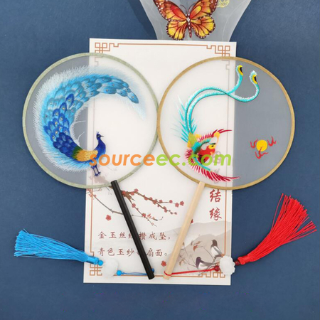礼品订购双面刺绣长柄团扇广告