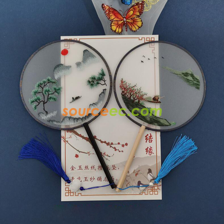 礼品订购双面刺绣长柄团扇广告