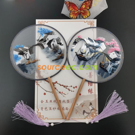 礼品订购双面刺绣长柄团扇广告