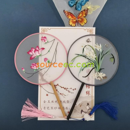 礼品订购双面刺绣长柄团扇广告