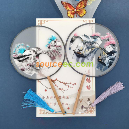 礼品订购双面刺绣长柄团扇广告