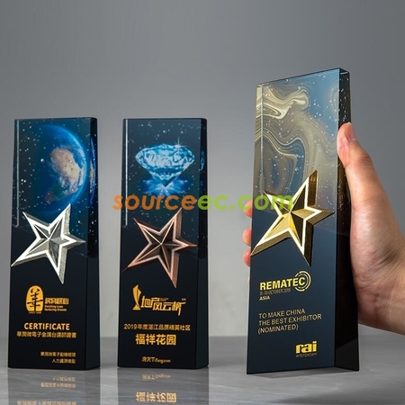 礼品订购幻彩金属星星水晶奖座广告