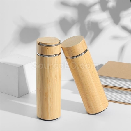 礼品订购手提盖竹壳保温杯广告