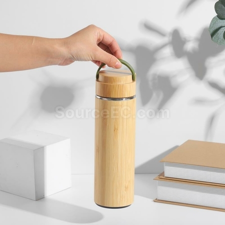 礼品订购手提盖竹壳保温杯广告