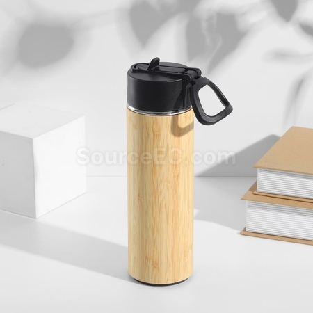 礼品订购手提盖竹壳保温杯广告