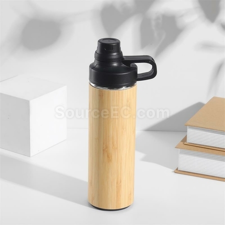 礼品订购手提盖竹壳保温杯广告