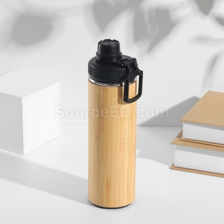 礼品订购手提盖竹壳保温杯广告