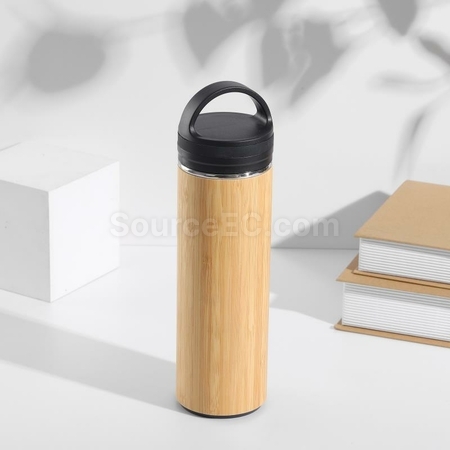 礼品订购手提盖竹壳保温杯广告