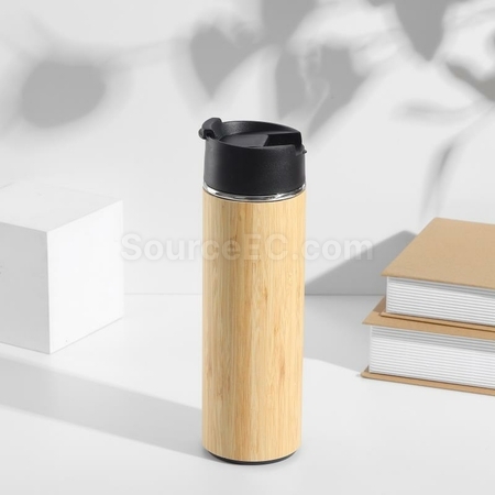礼品订购手提盖竹壳保温杯广告