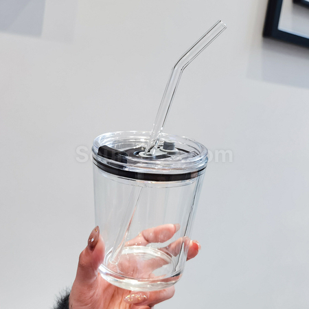 礼品订购带盖吸管玻璃杯广告