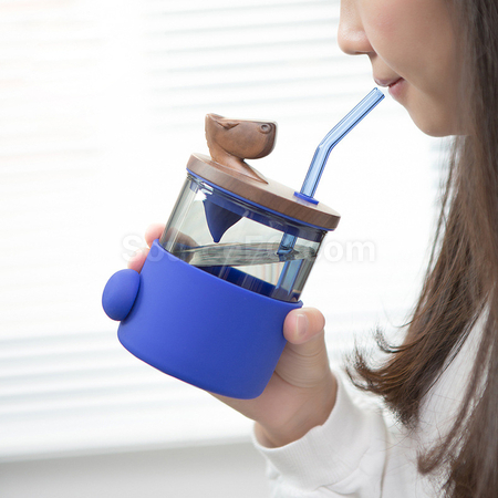 礼品订购简约吸管玻璃杯广告