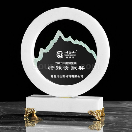 礼品订购创意圆盘大理石水晶座广告