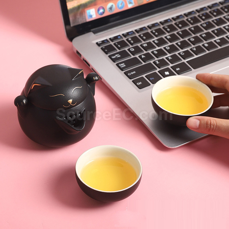 礼品订购招财猫泡茶杯套装广告