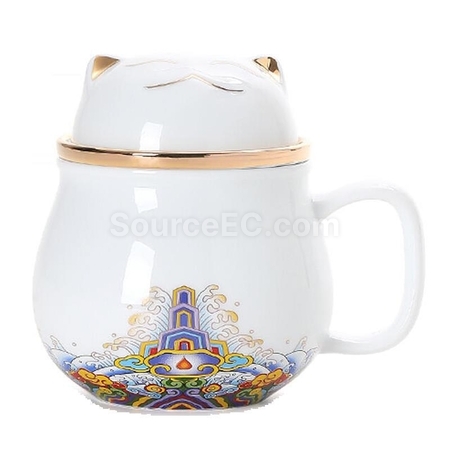 礼品订购招财猫泡茶杯套装广告
