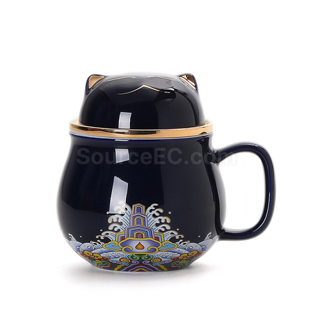 礼品订购招财猫泡茶杯套装广告