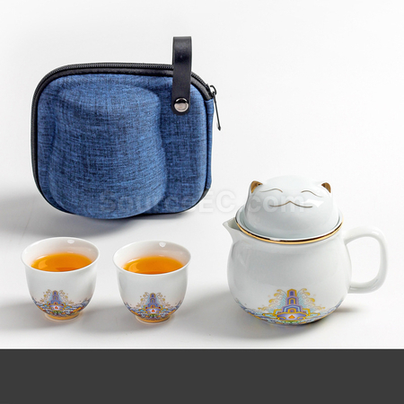 礼品订购招财猫泡茶杯套装广告